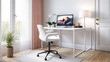 Modern interior of workplace in light peach colour, neoclassic style