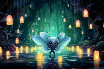 Canvas Print - Luminescent spirit fireflies in Fantasy - Generative AI