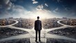 © ANStudio - Businessman standing at crossroads, decisions concept,