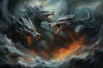 Poster - Ferocious storm dragons in Fantasy - Generative AI