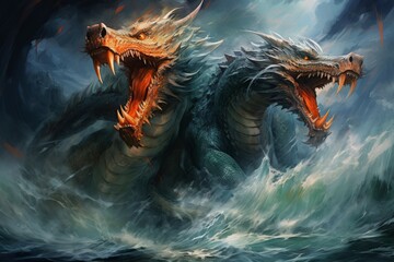 Poster - Ferocious storm dragons in Fantasy - Generative AI