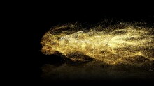 900K Realistic 3d Gold Text With Particle Dust Effect On Black Background. Fill Letters With Golden Particles. 4k Abstract Footage