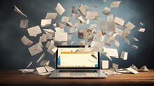Redesign the imagery to depict the idea of email overload and spam, using envelopes soaring above a laptop screen.