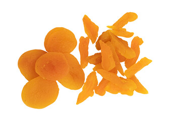 Wall Mural - whole and slices of dried apricots, top view, concept of healthy breakfast