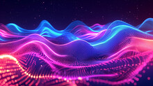 Abstract Futuristic Glowing Curved Neon Light Trails Motion Wave Effect Surface On Black Background