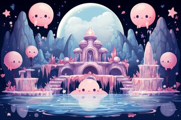 Sticker - Bewitching moonstone fountains in Fantasy - Generative AI