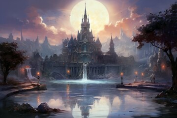Wall Mural - bewitching moonstone fountains in fantasy - generative ai
