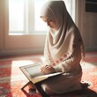 a Muslim woman is reading the Koran