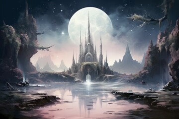 Wall Mural - bewitching moonstone fountains in fantasy - generative ai