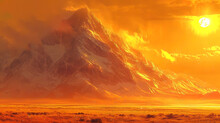 The Etheric Mountains, Surrounded By Gold Fields And A Bright Orange Sky, Create The Impression Of