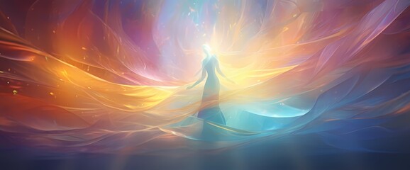 Wall Mural - Soft focus on radiant sparkles dancing in an ethereal space of glowing abstract lights