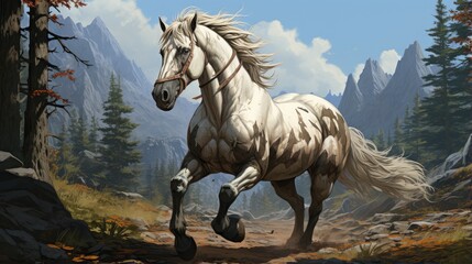 Wall Mural - white horse runs gallop