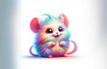 Funny Cute Animal, Mouse In Futuristic Style, Cartoon Character Multicolour Illustration. 