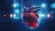 Transplantation human heart. 3D modeling in the field of internal organ transplantation. Technology in medicine and scientific research of the body, study of the human heart