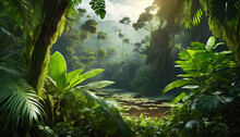 Amazon Rainforest Landscape. Nature Wallpaper Design. Generative Ai