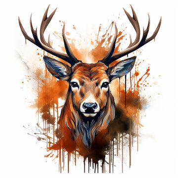 water colour deer front look ai generative art