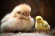 An adorable pairing of a newborn chick and a tiny bunny. Generative AI