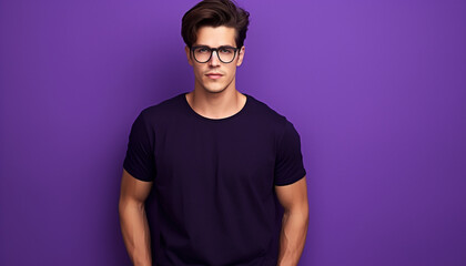 Wall Mural - Handsome brunette man isolated on purple background