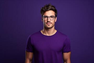Wall Mural - Handsome brunette man isolated on purple background