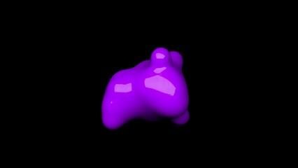 Wall Mural - 3D animation of Abstract smooth purple liquid shape. 4k seamless loop 3D animation. Smooth animation of bubbles, metaball with inner glow. alpha matte isolated on black background.