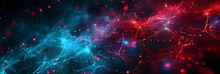 Abstract Banner In Blue Red Color As Ai Intelegence And Neuronal Red, Computing And Neural Network.