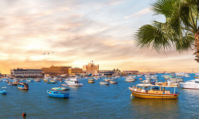 Wall Mural - View on the harbour of Alexandria by the Citadel of Qaitbay, Egypt