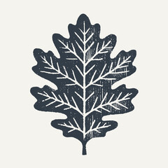 Oak leaf. Vintage block print style grunge effect vector illustration. Black and white.