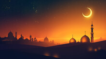 Ramadan Concept Mosque At Sunset
