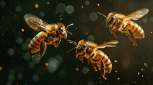 Honeybees In Mid-flight, Captured With High-speed Photography To Showcase Their Dynamic And Industrious Nature. [Honeybees In Mid-flight