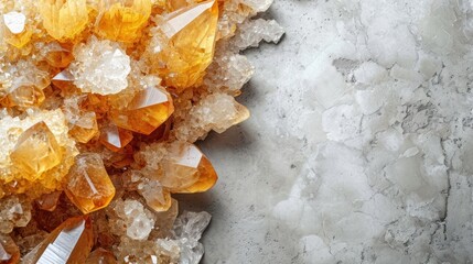 Wall Mural -  a pile of yellow crystals sitting on top of a white counter top next to a pair of scissors on top of a piece of paper that is covered in ice.