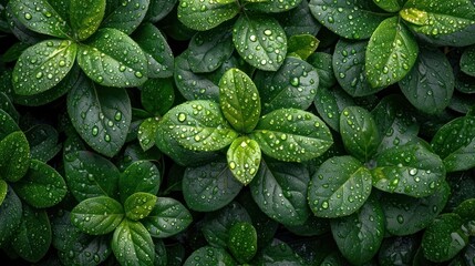 Canvas Print -  a group of green leaves with drops of water on them and green leaves with green leaves with drops of water on them and green leaves with drops of water on them.