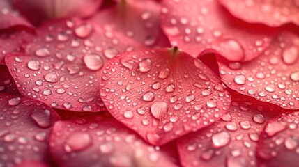 Wall Mural -  a close up of a bunch of water droplets on a pink flower with a green stem in the middle of the picture and a green stem in the middle of the picture.