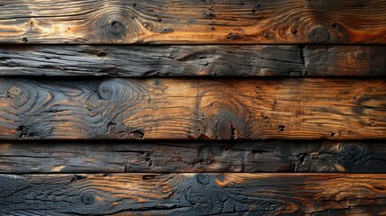 Wall Mural -  a close up of a wooden wall made of planks of different sizes and colors of wood with a black metal object in the middle of the top right corner of the photo.