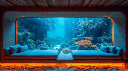 Wall Mural - Exotic Fish in the Living Area. Living Room Aquarium