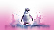 a watercolor background with little penguin