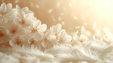 Poster -  a bunch of white flowers sitting on top of a pile of fluffy white fur on top of a bed of fluffy white fur on top of a bed of fluffy white fur.