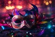 Carnival - Venetian Mask Party - Masquerade Disguise With Shiny Streamers On Abstract Defocused Bokeh Lights 