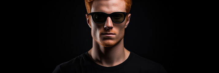 Canvas Print - Handsome ginger man isolated on black background