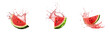 Set of watermelon slice with watermelon juice splash isolated on a transparent background