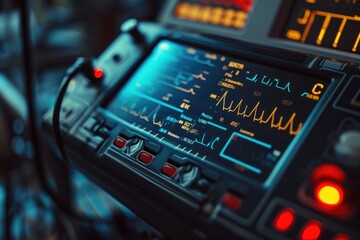 Poster - A detailed view of a medical device placed on a table. This image can be used to showcase modern medical equipment or in healthcare-related presentations