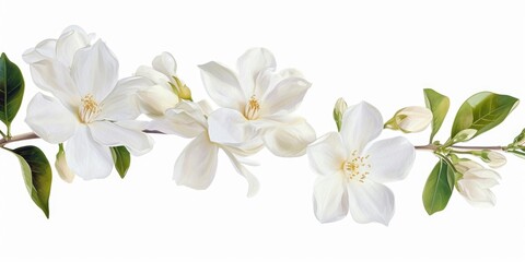 Poster - A branch of white flowers with green leaves. Can be used to add a touch of elegance to any design