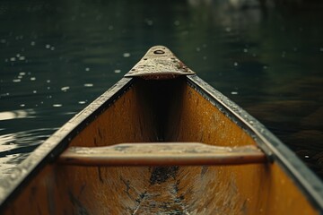 Poster - A detailed view of a canoe floating in a body of water. Perfect for outdoor and adventure-themed designs