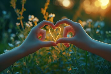 Aufkleber - Two hands forming a heart shape by touching their fingertips. This image can be used to symbolize love, friendship, unity, or support