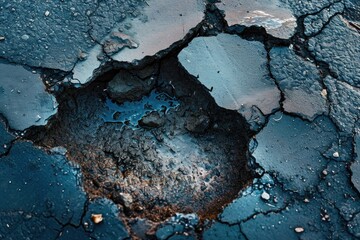 Poster - A picture of a crack in the road with a fire hydrant. This image can be used to illustrate infrastructure issues or as a background for urban scenes