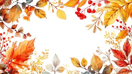 Poster - Beautiful watercolor painting of autumn leaves and berries. Perfect for adding a touch of nature and warmth to any project or design