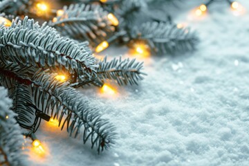 Poster - A close-up view of a pine tree covered in snow. Perfect for winter-themed projects or nature-inspired designs