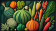 Vegetarian wallpaper with colorful fresh vegetables vegan mosaic 4K