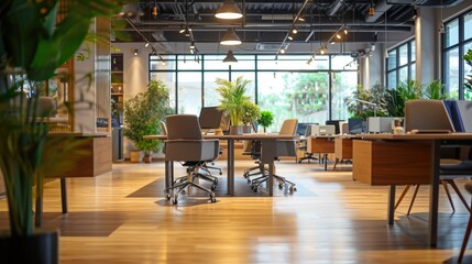 Poster - An image of a spacious office with multiple desks and chairs. Perfect for illustrating a productive work environment. Can be used for office-related articles, blog posts, or website designs