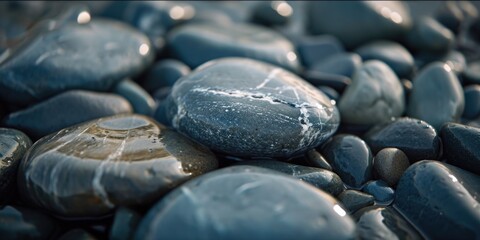 Aufkleber - A close-up view of rocks and water on a beach. This image can be used for various purposes, such as travel blogs, nature websites, or coastal-themed designs