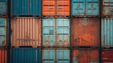 Poster - A collection of containers stacked on top of each other. This versatile image can be used to represent logistics, shipping, storage, or industrial concepts